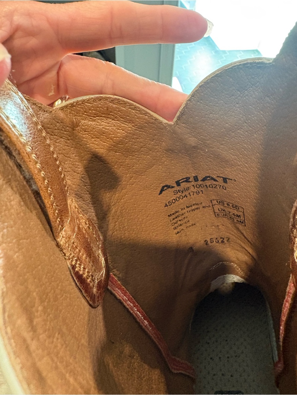 Men's ARIAT Mecate Brown Leather Cowboy Boots with Red Shaft and Wing Stitching - Picture 5 of 8